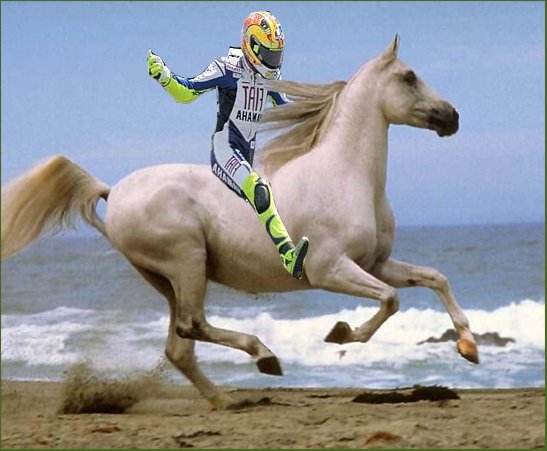 Valentino Rossi à cheval au bord de la mèr