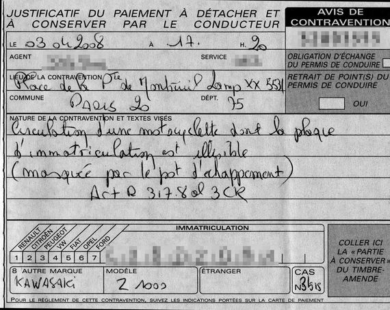 Contravention pour plaque soit disant illisible