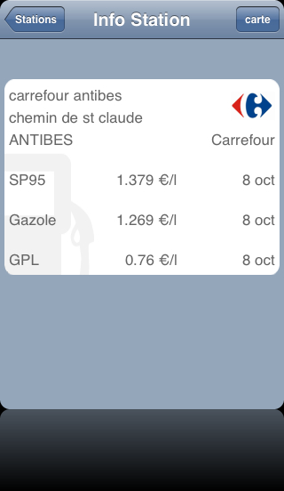 Information sur une station essence dans MobiCarbu