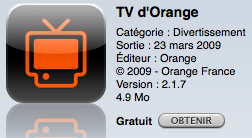 Capture d'écran de l'application TV D'Orange sur l'Apple AppStore