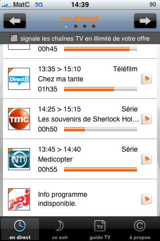 Capture d'écran n°03 de l'application TV d'Orange pour iPhone Apple