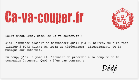 Courrier de Dédé, ça-va-couper.fr : coupure imminente de la ligne ADSL