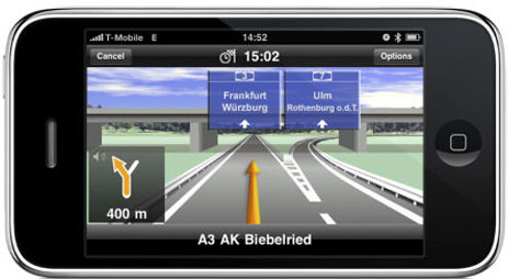 Apercu de l'interface de Navigon Mobile Navigator pour iPhone