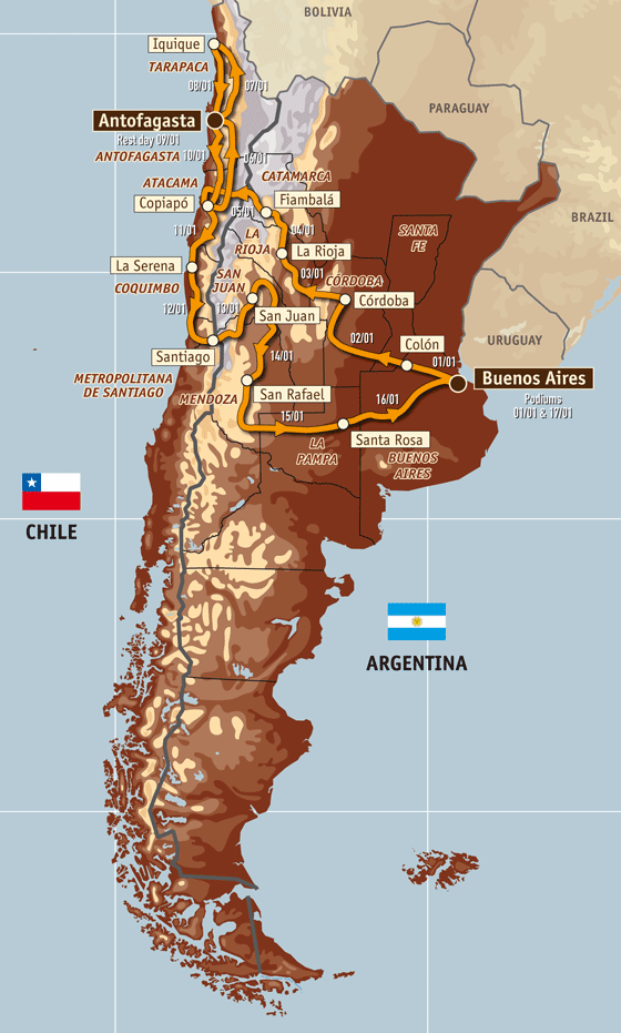 Carte du parcours du Rallye Dakar 2010