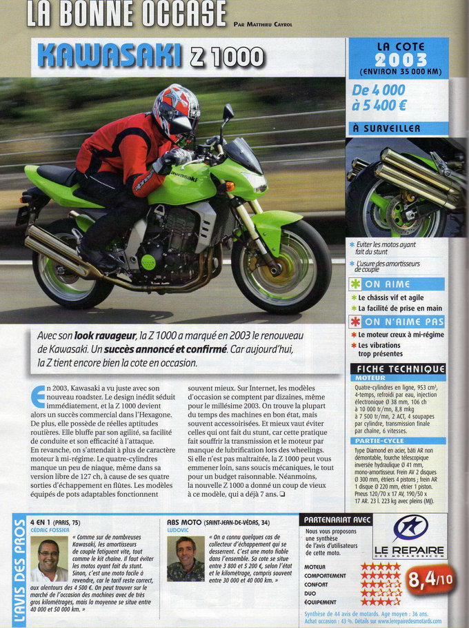 Scan Moto Journal : Kawasaki Z1000 2003, la bonne occase selon