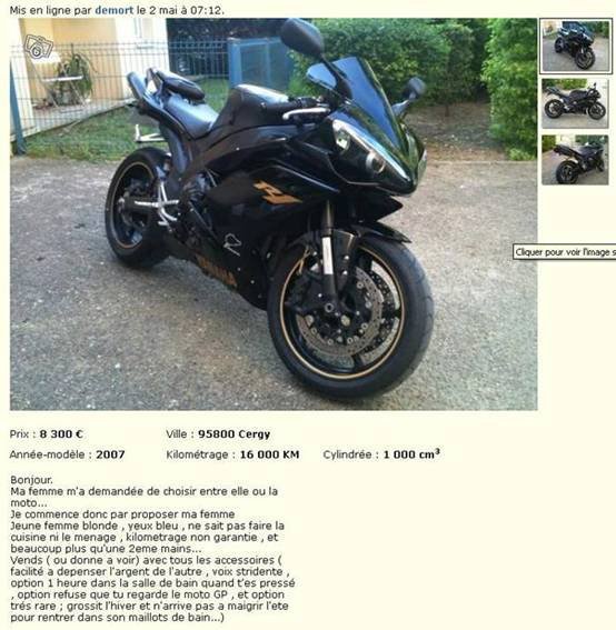 Petite annonce motard vend sa femme