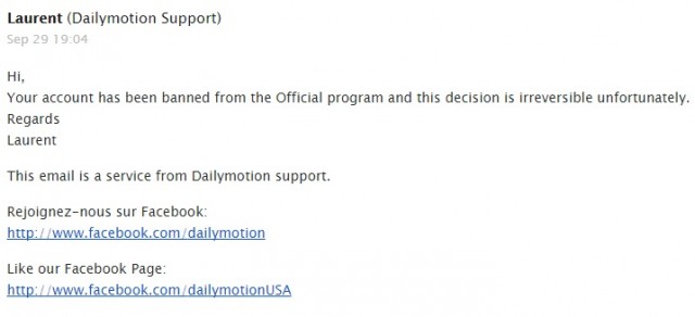 Dailymotion Official refused ban