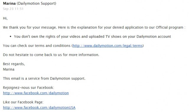 Dailymotion Official refused reason