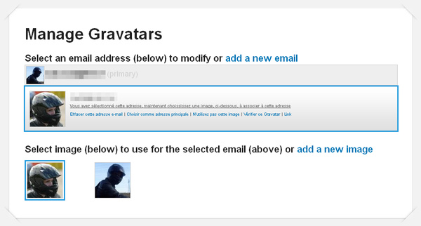 Exemple de configuration de gravatar avec plusieurs adresses emails