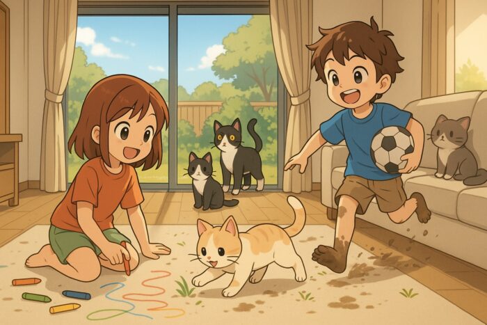 enfants et animaux qui salissent avant le nettoyage du DJI Romo