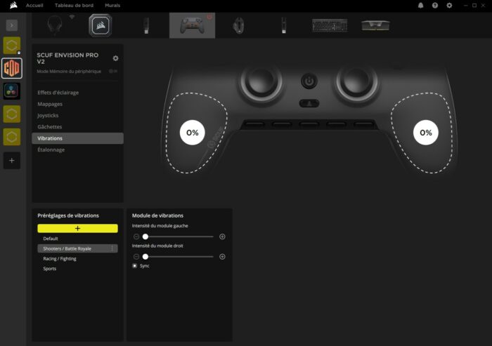 réglages des vibrations